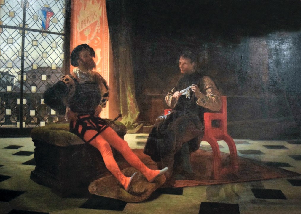 Machiavel rencontrant César Borgia à Imola par Federico Faruffini (1864), Château Visconti, Pavie.